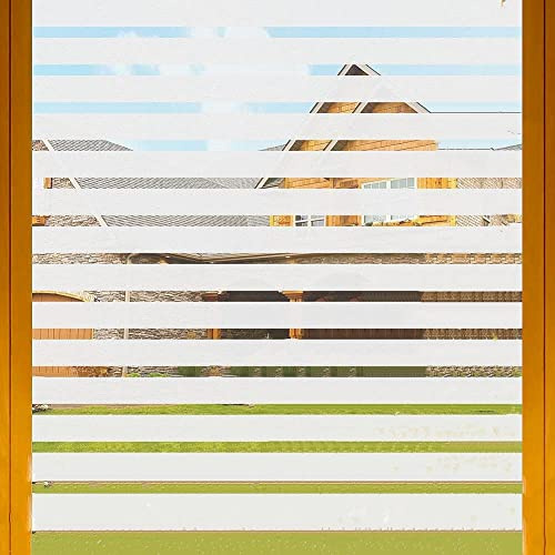 Cinbee Selbsthaftende Fensterfolie Streifen Blickdicht 40x200 cm, Milchglasfolie Selbstklebend Muster, Gestreifte Folie Fenster Sichtschutz, Statische Glasfolie Matt