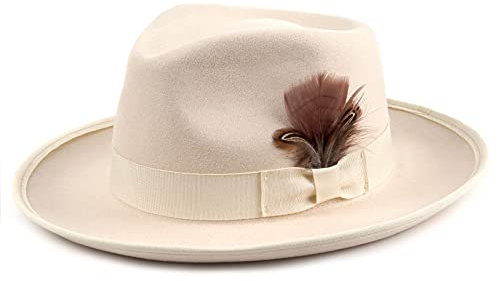 FADACHY Fedora Hats for Men & Women Wide Brim Felt Hat Dress Panama Trilby Hats Cream White Fedora