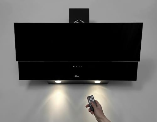 GURARI Dunstabzugshaube 80 cm GCH D 268 8 BL Prime Kopffrei Abzugshaube Schwarz Glas mit Fernbedienung | Wandhaube 1000m³/h | Abzugshauben für Küche Abluft/Umluft
