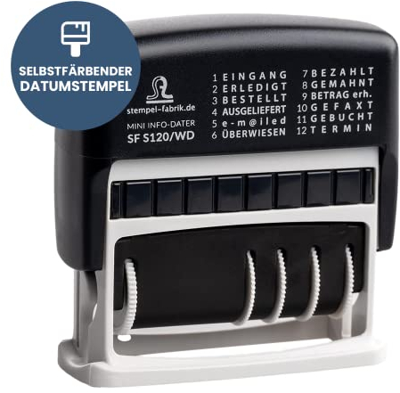 STEMPEL-FABRIK Datumstempel S120/WD/Selbstfärbender Stempel mit Datum & Texten (Eingangstempel, Bezahltstempel, Datumsstempel)