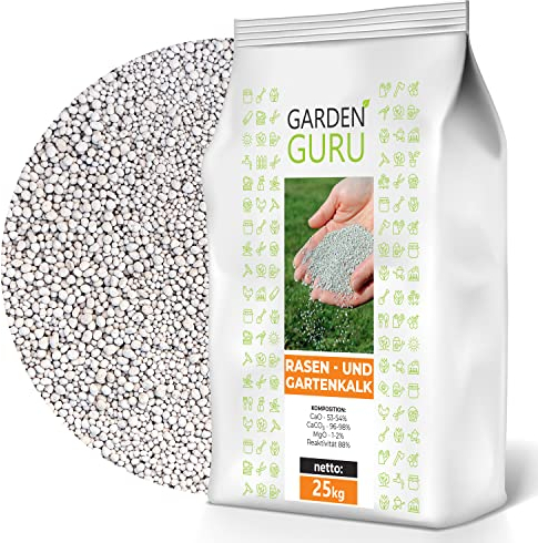 Rasenkalk Gartenkalk 25 kg Kalk Ideal für Herbst, Düngekalk Staubarmes Granulat Rasendünger Ideal für den Streuwagen Kalk gegen Moos, Herbstdünger Rasen, macht den Rasen Winterfest, Herbstrasendünger