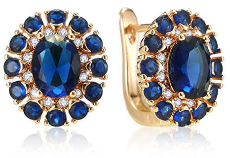 Richapex Ohrringe Damen 18K Gold, Damen Gold Schmuck, elegante Diamant Creolen Silber mit Zirkonia Ohrringe, Geburtstagsgeschenk für frauen(Blau)