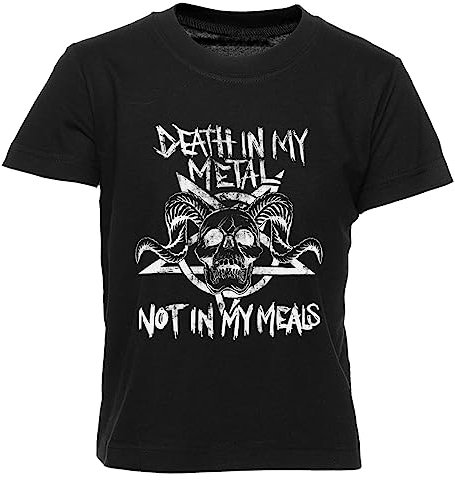 Veganer Metalhead T-Shirt Kinder Schwarzes T-Shirt Mit Rundhalsausschnitt Für Jungen Und Mädchen