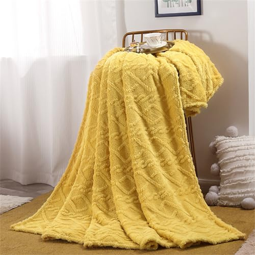Chickwin Coperta Pile Singolo Matrimoniale Tinta Unita Plaid Coperta in Flanella Calda Coperta Fluffy Copridivano Microfibra Morbida Invernale Coperte Trapunta Divano (70x100cm,Giallo)