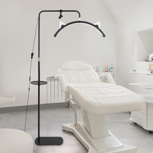 CANEOE Lámpara de Pie Moderna, Luz de Media Luna 50W, Extensiones de Pestañas LED Lámpara de Pie, 3200K‑6500K, Ajustable de 320° para tatuadores, maquilladores, estudios de belleza (Negro)