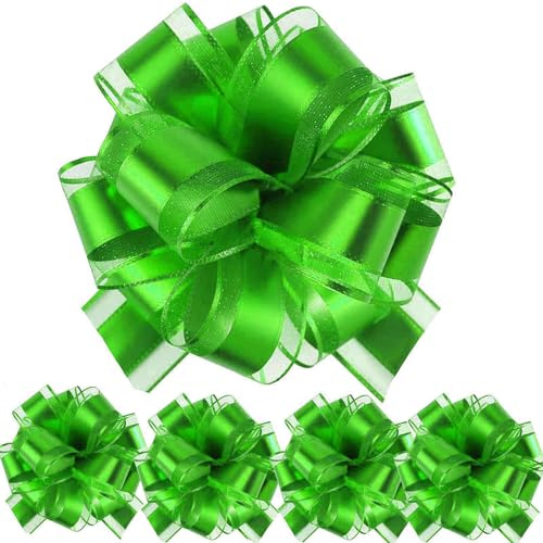 We Moment Zone Geschenk Schleife, 5 Stück Große Schleife Riesen Schleife Geschenk. Große Pull Bow für Auto Dekor Hochzeit New Houses Party Feier Geschenkschleife Tüten-Grün