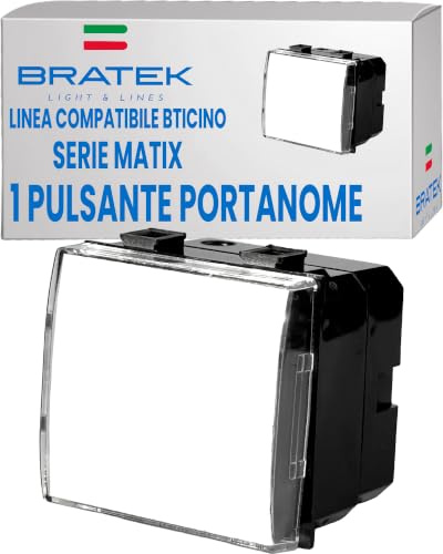 Pulsante Portanome per Campanello Porta Ingresso Compatibile Bticino Matix | Pulsante con Targa Porta Nome per Campanello Casa - Sostituisce AM5008 Bianco per Supporti Matix - Made in Europe by Bratek