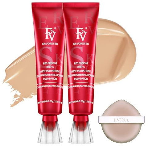 FV 2 PCS Flüssige Foundation Wasserfester & leichte Textur,Nourishing Beige | Pflegende & Langanhaltende Foundation mit Mittlerer Deckkraft und Natürlichem Finish für Trockene Haut/Mischhaut,30g
