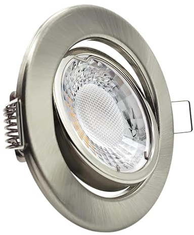 CONCEPTRUN LED Einbaustrahler Edelstahl gebürstet | rund | 360° schwenkbar | Lochmaß Ø 68mm - 80mm | Einbautiefe 64mm | Anschlussfertig mit GU10 230V Fassung Farbe 7W LED dimmbar warmweiß GU10 230V
