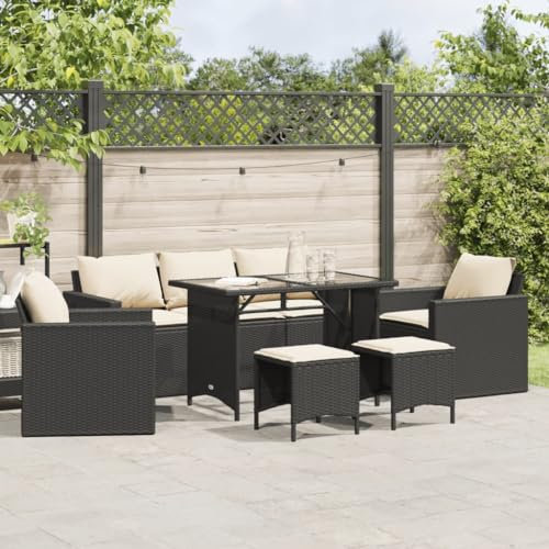 Festnight 6-TLG Garten Lounge Set Sitzgruppe mit Sofa Tisch Hocker Gartenlounge Balkon Lounge Sofa Outdoor Rattan Gartengarnitur Loungemöbel Gartenmöbel Balkonmöbel Sitzgarnitur Gartensofa