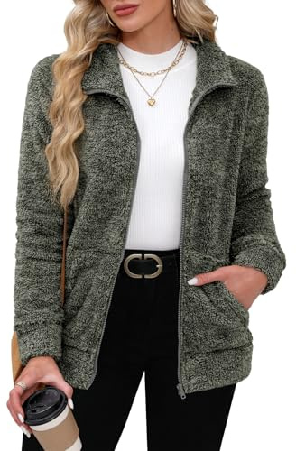 BesserBay Winter Damen Taschen Reißverschluss Stehkragen Warm Teddyfleece Jacke Alltag Weich Sweatjacke Carbon XL