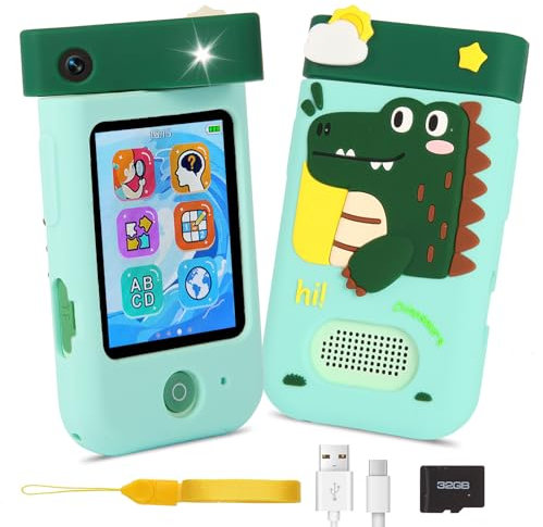 ZUEOKAI Telefono Per Bambini, Macchina Fotografica Touchscreen, 180° Obiettivo, Video 1080P Con Custodia Silicone, Regali di Natale e Compleanno, Regalo 3-8 Anni