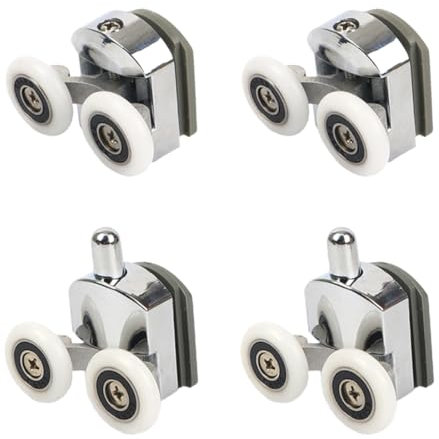 VODAFQS 4 Piezas Rodillos para Puerta de Mampara de Ducha con Puerta Corredera Doble Rodillos para Puerta de Ducha Ruedas de Ducha de Vidrio Rodillos de Ducha para Puerta de Ducha Corredera 23mm