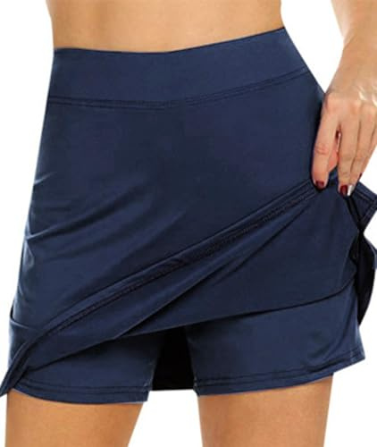 SHEKINI Damtenniskjol, sportkort med shorts, integrerad sommarkjol, löpkjol, golfkjolar, byxkjol, sportkjol, utomhus, träning, blå, M