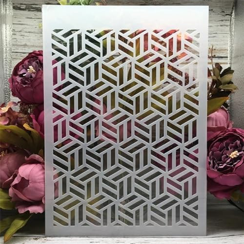 Schablonen zum Malen auf Holz, A4, 29 cm, 3D-Würfel, Geometrie-Schablonen zum Malen, wiederverwendbare Zeichenschablonen für Stoff, Möbel, Wand, DIY Handwerk