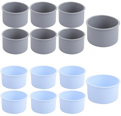 14 Pcs 4 Inch Silicone Cake Tins, Blue & Grey Individual Yorkshire Pudding Tins Easy to Demould, 10 cm Diameter 220℃ Heat Resistant Round Silicone Pudding Moulds for Muffins Puddings Mini Cupcakes