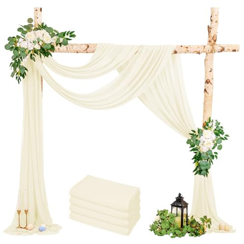 LYAFS 4 Packs Hochzeit Vorhang Hochzeitsbogen, Elfenbein Querbehang 73cmx610cm Chiffon-Stoff-Vorhang für Hochzeit, Hintergrund Deko Gardinen Vorhang für Hochzeitsbogen Zeremonie, Torbogen, Party