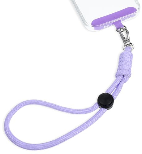 Amabro Chaîne de téléphone portable courte - Cordon universel réglable pour poignet - Anti-perte - Avec patch ultra fin, lilas, 1
