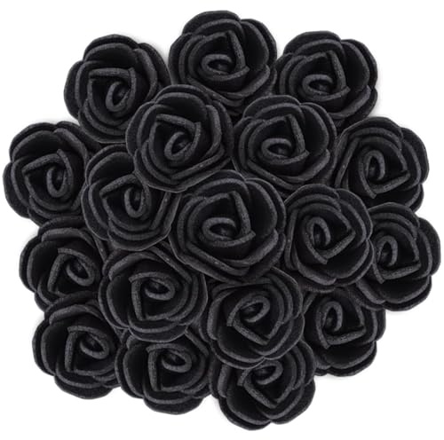 HEOUCH 144 Piezas Flores Artificiales Decoracion, Rosas Artificiales, Espuma Flores Artificiales, Mini Flor Rosa Artificial para DIY Día de San Valentín Boda Fiesta Fiesta Decoración (Negro)