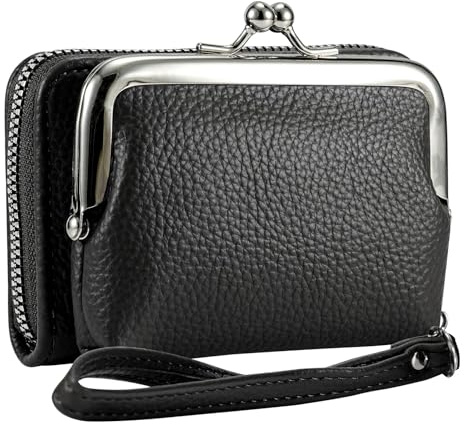 Women's RFID Blocking Wristlet Wallet - 2-in-1 Zip-Around with Coin Purse & Card Slots - Vegan Leather with Secure Clasp (Gift Ready)(Black)