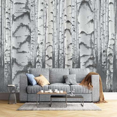 JEDTAKCT 300X210Cm Seidetapete Vintage Birkenwaldtapete Elegance Tapete Im Herbstlandschaft Design Tapete Wandtapete Wohnzimmer Schlafzimmer Flur Strukturtapete