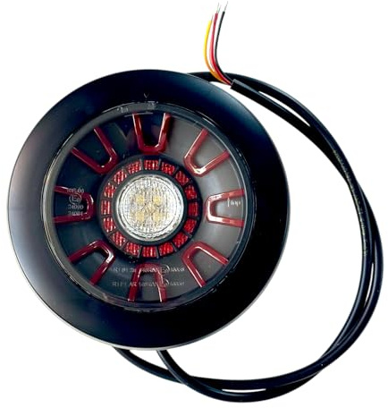 MelTruck LED Rückleuchte 3 Funktionen rund ⌀155 mm 3D-Effekt Rückfahrleuchte Nebelschlußleuchte (1. Schwarz + Kabel)