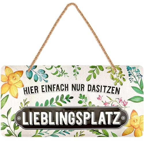 LANOLU Schild Lieblingsplatz Outdoor, Schild Garten, Deko Garten Vintage Schilder aus Metall mit Jutekordel 16x32cm