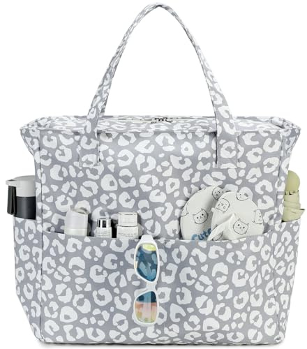 LEDAOU Große Strandtasche mit reißverschluss Damen Wasserdicht Umhängetasche Tragetasche shopper sanddicht mit Reißverschluss Pool Fitness Reisetasche familie (Leoparddruck)