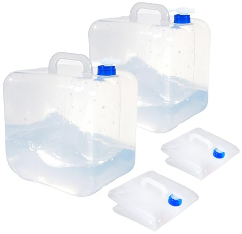 SISKEYCOOC 2er Set Wasserkanister Faltbar mit Zapfhahn & Haken, BPA frei Wasserbehälter, Wassertank mit Hahn, Tragegriff, Trinkwasserkanister für Camping Wandern Überleben Kit 10L/20L