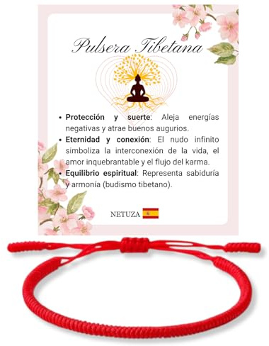 Netuza Bracciale in filo rosso tibetano - intrecciato a mano | nodo infinito buddista per protezione e buona fortuna | Amuleto spirituale