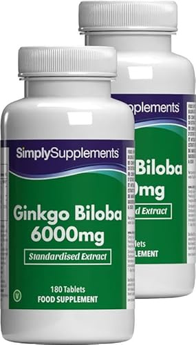 Ginkgo Biloba 6000mg - 360 Tabletas - Apto para veganos - Suministro de hasta 1 año - SimplySupplements