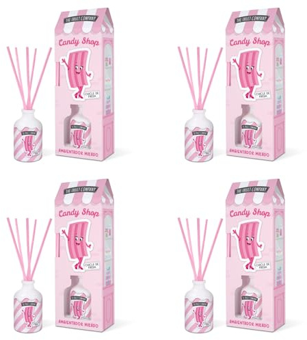 The Fruit Company Mikado Chicle de Fresa Pack 4 uds – Ambientador Mikado con Varillas 40 ml c/u – Aroma Dulce y Frutal de Larga Duración – Ideal para Hogar, Baño, Dormitorio o Regalo Original
