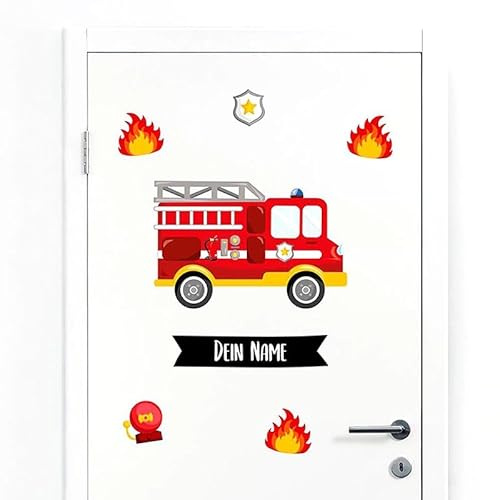 Türaufkleber mit Name Feuerwehr #44 – Blasenfreie Anwendung, nachhaltig & PVC-frei – Türaufkleber personalisiert – Wandtattoo Kinderzimmer & Babyzimmer Deko – selbstklebende Wandsticker –