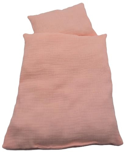 Puppen Bettwäsche Set aus Musselin Baumwolle, in verschieden Größen und Farben, für Puppenbett, Puppenbuggy, Tragekorb (Pfirsich mittel)
