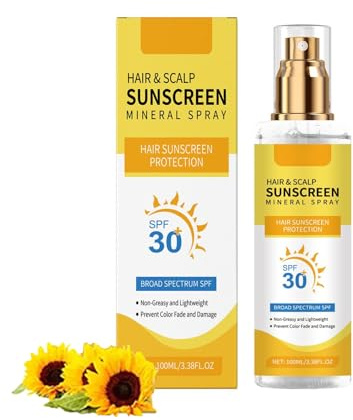 Haar Kopfhaut Sonnenschutz Mineral Spray, Kopfhautschutzspray Sonnenschutz LSF 30+, Haut-Sonnenschutz In ReisegrößE Verhindert Verblassen Und Trockenheit - Leicht Und Nicht Fettend (1)