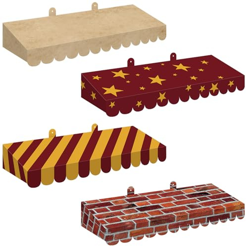 Boao 4 Pack Magical Wizard Themed Awning Decoration Magic School 3D Stripe Cardboard Bulletin Board Awning Wall Decoration Vintage Wizard Party Favors for Birthday
