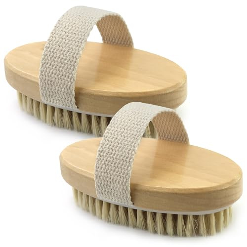 2 spazzole per il corpo, spazzola a secco, spazzola esfoliante, setole naturali, spazzola da bagno per rimuovere la cellulite, la pelle morta, migliora le funzioni linfatiche, peeling