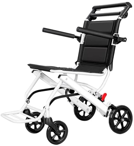 Sedia a rotelle da trasporto pieghevole leggera, sedia da viaggio portatile in alluminio con cinghia di sicurezza regolabile, ruote in PU for adulti o bambini(20cm/8in)