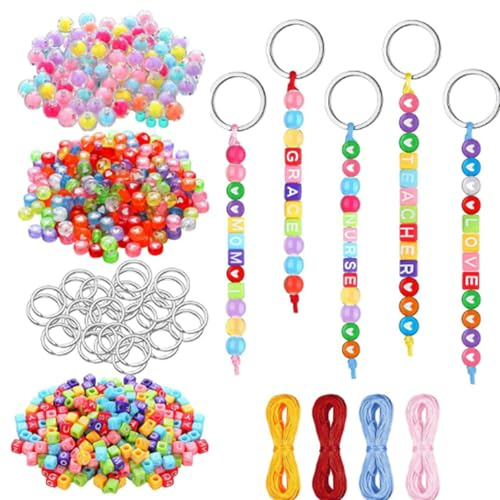 YQYCE 1 Set Schlüsselanhänger Selber Machen, DIY Alphabet Perlen Set Mit Herzperlen, Kreatives Bastelset für Kinder und Erwachsene, für Freunde und Familie, Perlen Schlüsselanhänger