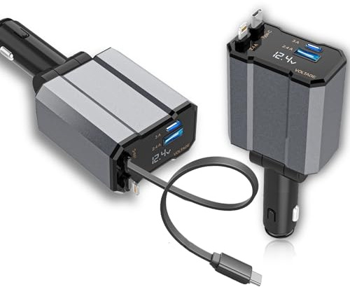 4 in 1 Zigarettenanzünder USB C 69W Auto Ladegerät Adapter Kfz 12V, Camping Wohnmobil Auto Zubehör, Travel Essentials mit Spannungsanzeige, Car Accessoires für iPhone 16/17 Pro Max Plus&Galaxy (C01)
