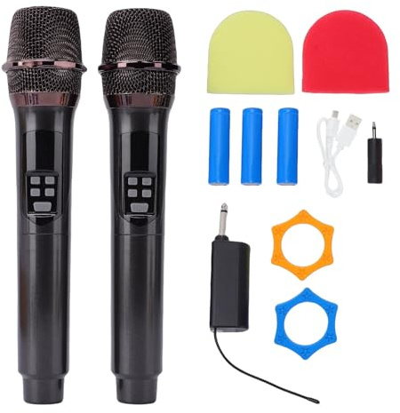 Bewinner Trådlöst Mikrofonset med 2,4 GHz-teknik |Dubbel Mikrofon, 50 M Räckvidd, Digital Ljudbehandling, Plug & Play för Karaoke/högtalare