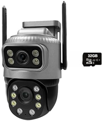 KOROBIE Caméra de sécurité, Caméra IP 4G avec Carte SIM, Double Objectif, étanche, Surveillance extérieure, Vision Nocturne, vidéosurveillance à Domicile, Protection de sécurité(Camera 32G Card)
