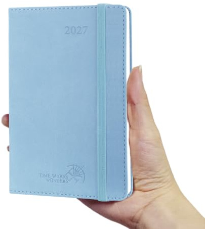 POPRUN Kalender 2027 Klein Taschenkalender A6(15,6 x 10cm) mit Softcover | 12-Monate-Terminplaner(Jan.2027-Dez.2027),1 Woche 2 Seite Wochenplaner mit 100 GSM Papier, für Büro, Studium(Blau)