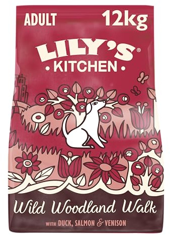 Lily’s Kitchen Fabriqué à partir d’ingrédients naturels Adulte Aliments secs pour chiens Saumon et chevreuil Recette sans céréales 12kg