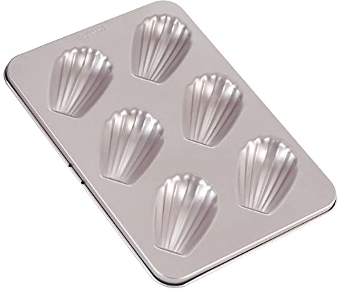 CHEFMADE Moule à gâteau moule Madeleine, Coque elliptique antiadhésive à 6 cavités Madeline ustensiles de cuisson pour la cuisson au four (or Champagne)