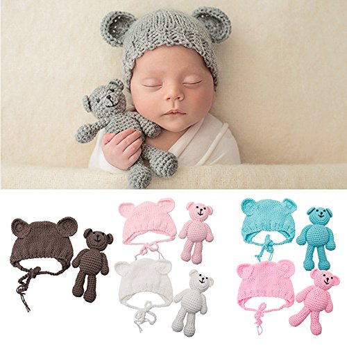 Newborn Baby Girl Boy Photography Prop Photo Crochet Knit Costume Bear + Hat Set