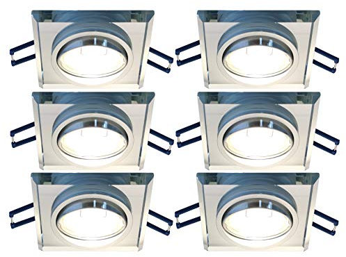 Trango 6er Set Design LED Einbaustrahler 6729S-06MCOBSD inkl. 6x 3 Stufen dimmbar 5 Watt LED Modul Ultra flach Einbauspots Einbauleuchten, Deckenstrahler, Deckenleuchte aus Kristall Glas & Alu