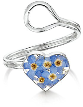Shrieking Violet 925 Sterling Silver Heart Real Flower Ring