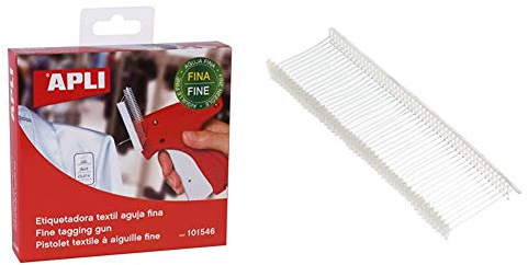 APLI 101546 - Etiquetadora textil con aguja fina + 101573 - Pack De 5000 Pasadores De Plastico Finos Para Etiquetadora Textil, 50 Mm