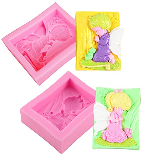 WonderfulC 2 Stück Junge Mädchen betender Engel Schablone Form Flügel Brot Brownie Maisbrot Formen Bienenwachs Kerze Seife Keks Fondant Zuckerton